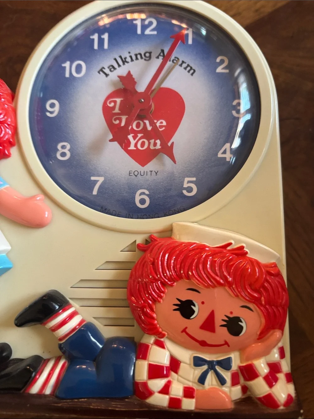 Vintage 1974 Raggedy Ann and Andy Wind-Up Talking Alarm Clock